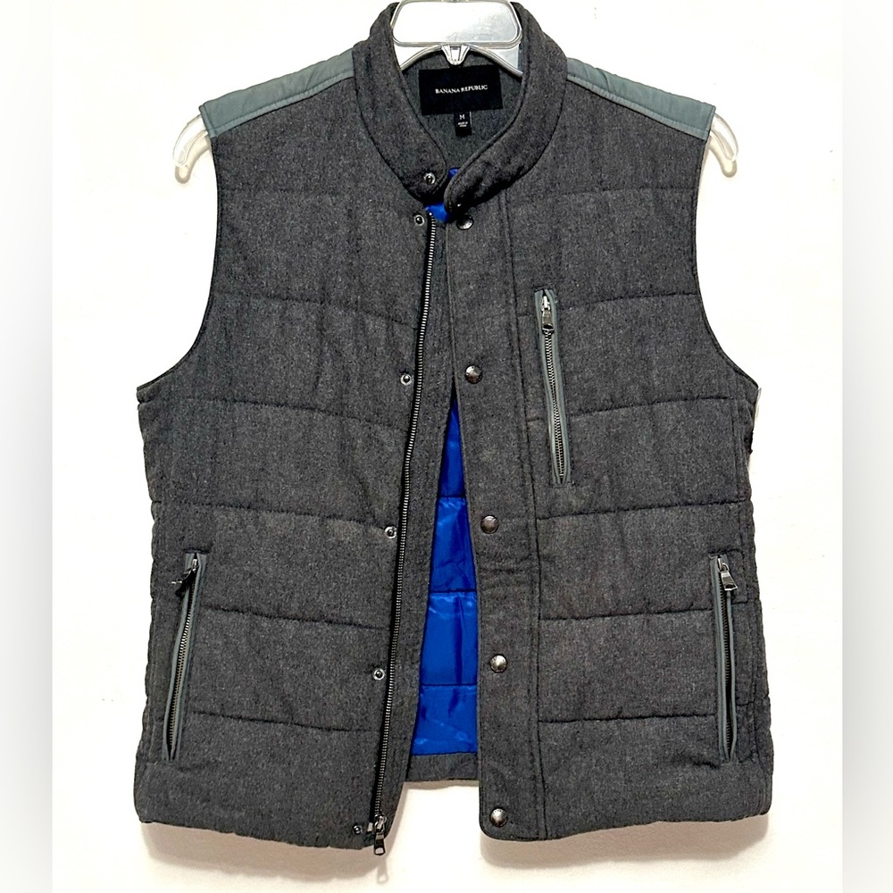 Banana Republic Grey Gray Zip & Snap Wool Blend Puffer Vest Outerwear Medium